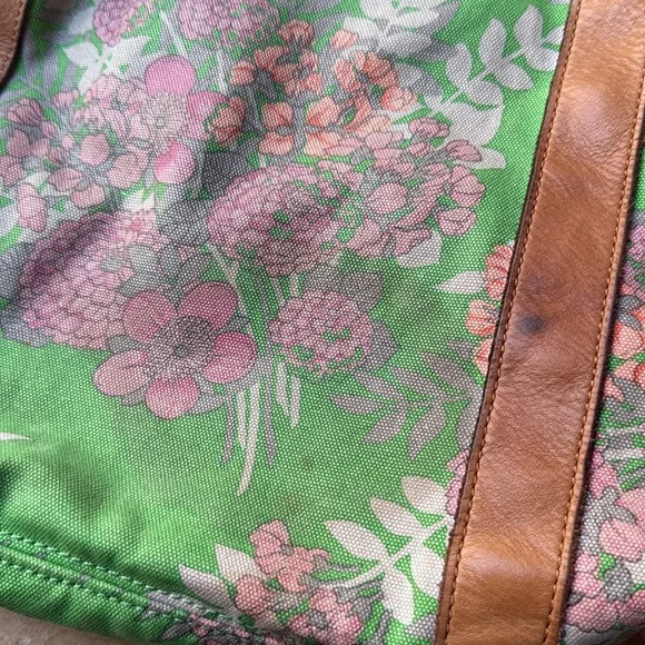 Anthropologie Lucky Penny Shoulder Bag Overnight Tote Satchel Floral Leather - Picture 15 of 16